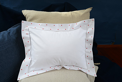 Hemstitch Baby Pillow 12"x16" Red color Polka Dots. - Click Image to Close